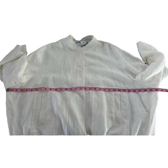 Zara Oversized Linen Blend Bomber Jacket Women Size M Ivory Pockets New - Picture 8 of 14
